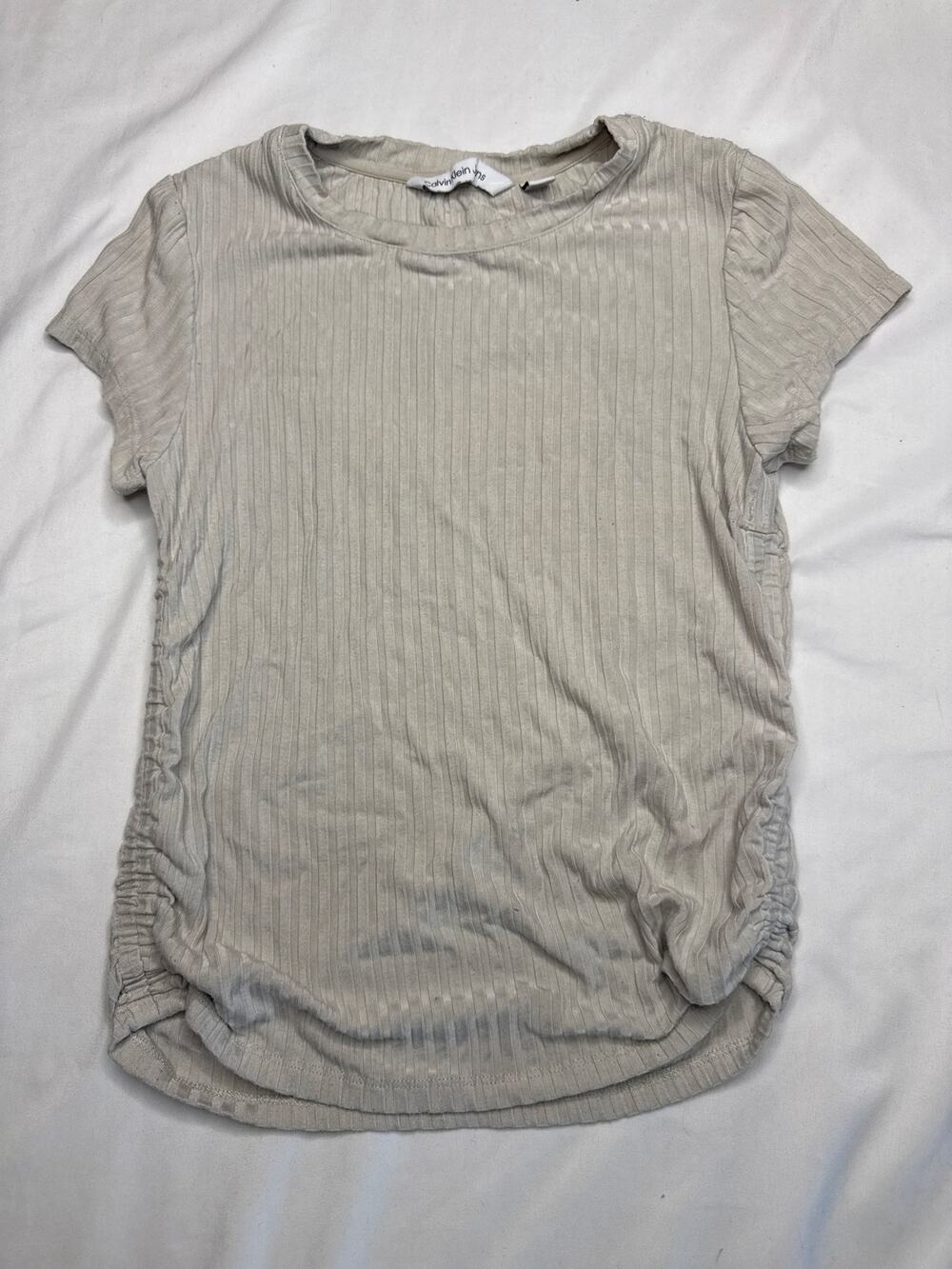 Calvin Klein Jeans Ribbed Ruched Top Women’s Small Short Sleeve Tee